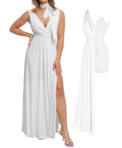 Image of Popilush Women Formal Wedding Guest Dress - Shapewear Bridesmaid Dresses Built-in Bra Floor Length Prom Dress with Tie