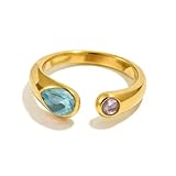 Birthstone Adjustable Thumb Ring for Women - 18K Gold Plated Open Geometric Rings, Engagement Wedding Promise Thumb Rings for Daily Wear & Special Occasions