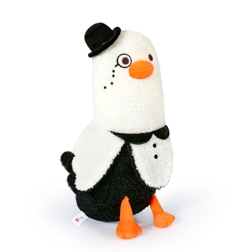 Image of PEACH CAT Banana Duck Plush Pillow Wear Bowler Hat Monocle Plushies Toy Cute Stuffed Animals Gifts for Kids White and Black 19.7"