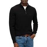 Black Superdry Wool Blend Half Zip Sweater M