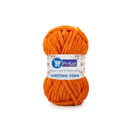 Image of ProKart Premium Blankie Chenille Yarn, Plush & Cuddly Supersoft Thick Wool Ball for Knitting & Crochet, Baby & Adult Blankets, Sweaters, Caps, Scarves & Throws, Dark Orange, 100g