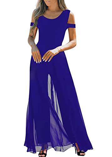 shownicer Jumpsuit Festlich Hochzeit Damen Lang Weites Bein Elegant Overall Spitze Ärmel Hosenanzug Playsuit Romper C Blau S