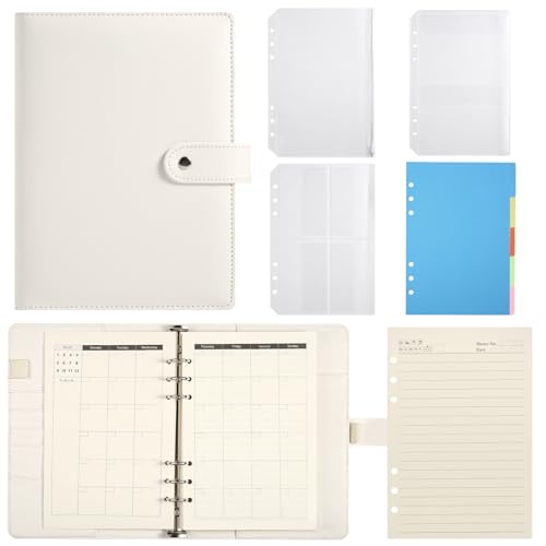 Classeur A5 à 6 anneaux rechargeable avec intercalaires et poches beige