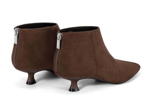 Image of Coutgo Womens Kitten Low Heel Booties Pointed Toe Short Ankle Boots Back Zipper Fall Shoes