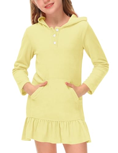 BesserBay Girls Summer Long Sleeve Coverups Button Down Terry Quickly Dry Ruffle Hem with Hood Cover Up 4-14 Years