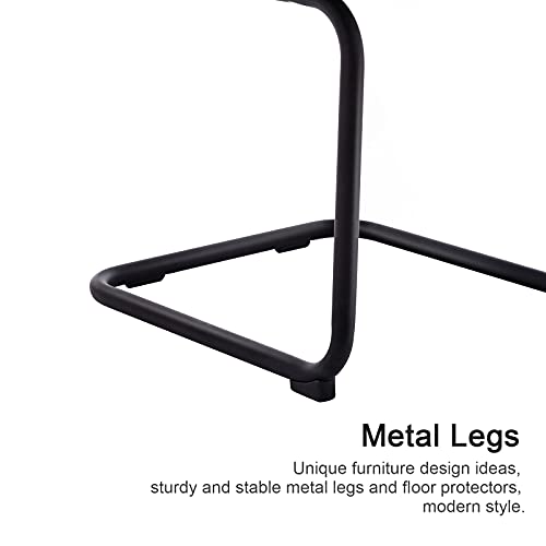 ONEVOG Boucle Dining Chair Set of 2, Modern Upholstered Cane Chairs with Natural Rattan Back & Tubular Metal Frame, Comfortable Accent Chairs for Dining Room/Kitchen/Living Room, Black - Image 3