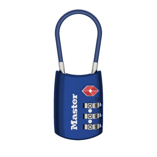 Master Lock Padlock Set Your Own Combination TSA Accepted Cable Luggage Lock 1-3/16 in. Wide Blue 4688DBLU