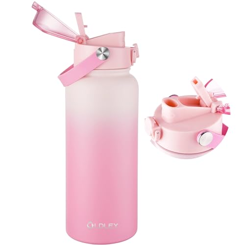 Image of OLDLEY 32oz Insulated Water Bottle with 2-in-1 Straw & Chug Lid, Leakproof Stainless Steel Bottle, Double Wall Vacuum Insulated Water Bottle for Sports, Gym, Travel,Blush Ombre
