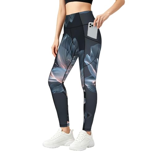 Leggings con estampado de flores 3D de mujer con bolsillos prácticos para entrenamiento diario