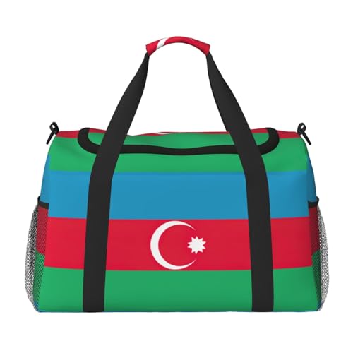 Flag of Azerbaijan print Travel Duffle Bag Gym Bag for Women,Puffer Tote Bag,Weekender Overnight Bag Organizer