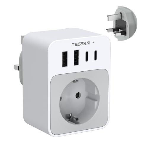 Adattatore Presa Inglese a Spina Italiana 5 in 1 con 2 USB C e 2 USB A 3250W Tipo G per UK Irlanda Inghilterra Dubai Scozia Londra