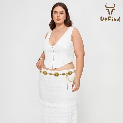 Women Western Metal Chain Belt Concho Belt Cowgirl Waist Link for Jeans Dresses Concert Boho4