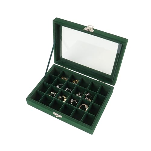 Nideen 24 Grids Earring Storage Organiser, Velvet Jewellery Box Earring Box, Jewellery Storage Display Box for Rings, Earrings, Charms, Pendants, Green