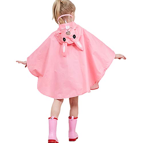 Vobony Kinder Regenponcho Wasserdicht Cute Cartoon Regenmantel Regenjacke Jungen Mädchen Regenschutz für Outdoor Camping Reisen (Pink, 6-8 Jahre) Cover