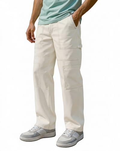 Image of Bewakoof Men Mid Rise 100% Cotton Solid Straight Fit Jeans|Straight Fit Jeans - Regular Fit | Classic Denim Pants | Everyday Casual
