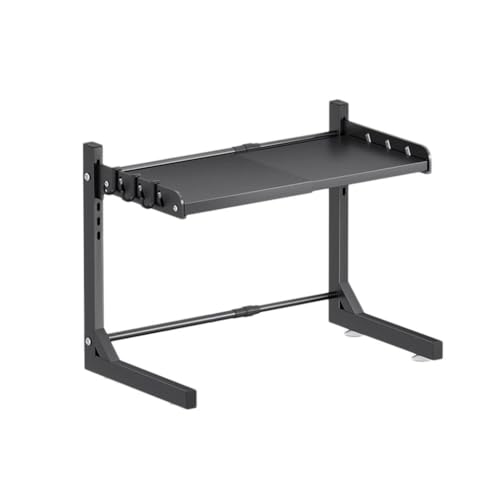 JQUAL Soporte extensible de 2 niveles para microondas con 3 ganchos, estante de cocina para horno microondas, estante de almacenamiento de vajilla de metal resistente para cocina, baño, sala de estar