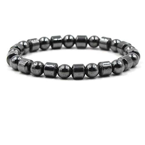 Bracelet en pierre pour hommes avec perles noires de 8 mm et fil élastique de 19 cm
