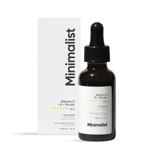 Minimalist Vitamin C 16% Face Serum with Ferulic Acid & Vitamin E | Advanced Skin Brightening & Anti-Aging |Potent Antioxidant for Sun Damage & Dark Spots|86% Pure Ethyl Ascorbic Acid Fullerene|30 ml