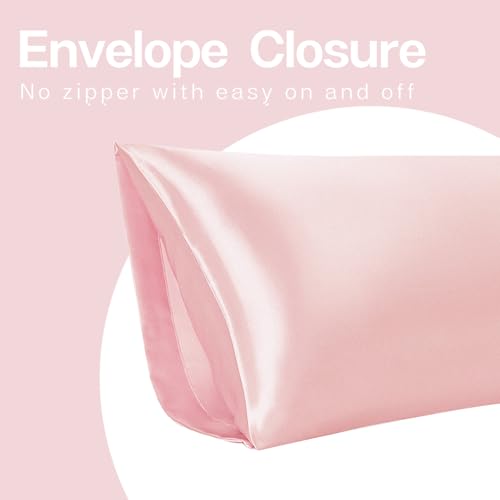 Image of MR&HM Satin Body Pillow Cover, Soft and Breathable Body Pillow Case with Envelope Closure, Cooling and Silky Long Pillowcase for Hair and Skin,Grey (20x54, Light Pink)
