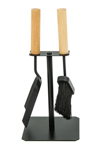 Ensemble de 2 ustensiles de cheminée noir balai pelle avec support Trondheim