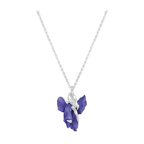 Eternal Collection Iris Violet Blue Enamel Silver Tone Flower Pendant Blue 44.5 Cover