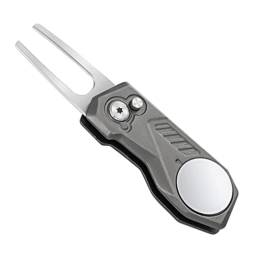 Mile High Life Golf Divot Repair Tool w Magnetic Golf Ball Marker, All Metal Foldable Divot Tool w Pop-up Button, Golf Accessories for Men