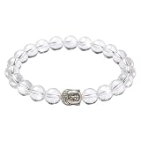 Generico Bracciale Zen con Buddha e Pietre Naturali Vere – Elegante, Anallergico, Nickel Free Energia Positiva Protezione (Quarzo Ialino)
