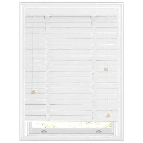 Persianas Enrollables Exterior Interior, Estores Veneciana de Madera Privacidad con Muchos Tamaños 30 65 95 100 112 138 145 156 180 200 215 cm Cortinas Venecianas 50 mm(White)