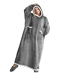 Coperta con Maniche e Doppie Tasche 140x80 cm, Felpa con cappuccio, Morbida Coperta Indossabile in Pile per Donna e Uomo, Calda e Soffice, Ideale per Divano, Letto, Relax, Inverno, Lettura o Film