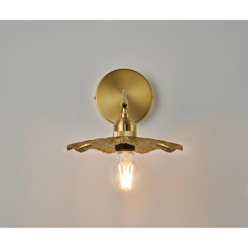 Image of PASSICA DECOR Hardwired Wall Sconces Set of Two 2 Pack 180 Degree Adjustable Vintage Metal lamp with Gold Finished,Shade with Veins Pattern Wall Lighting Fixture for Bedroom Vanity Farmhouse