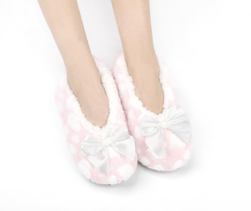Image of DICUIRD Womens Cozy&Warm Soft Sole Slipper Socks with Grippers-Girls Teddy Fleece Indoor Slipper with Non-skid Bottoms