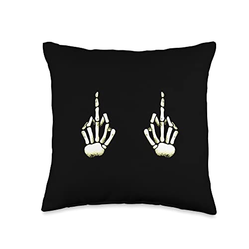 Skeleton Middle Finger Hands Boobs Halloween Fuck off Meme Throw Pillow