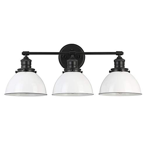 Best Review Design House 588301 Savannah Farmhouse Indoor Dimmable Light, Metal Shade, Vanity, Matte Black/White