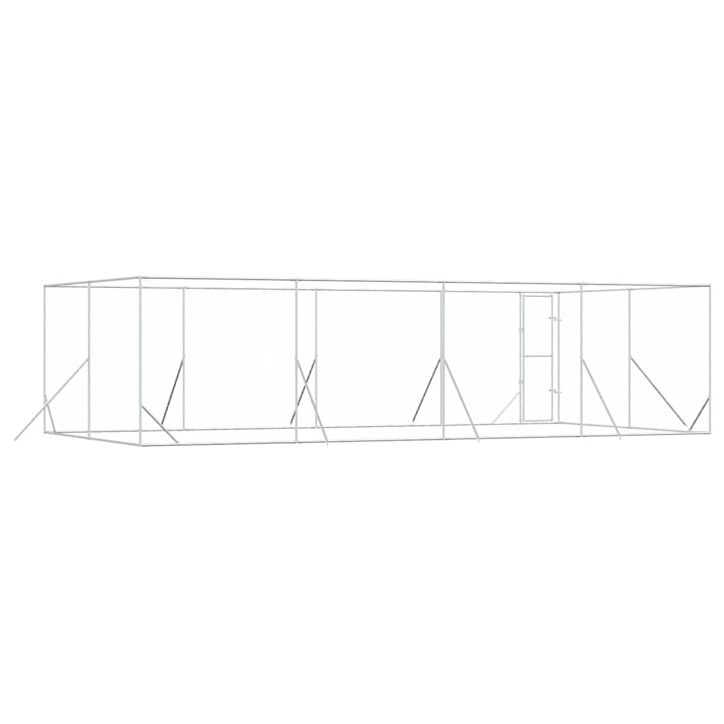 Outdoor-Hundezwinger Silbern 8x4x2 m aus verzinktem Stahl - Grosser Welpenauslauf und Freigehege Fuer Hunde Kleintiere Huehner Kaninchen - Robustes Aussengehege mit Tuer
