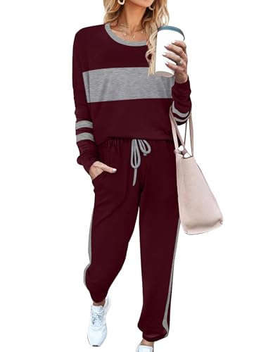 Image of Aloodor Sweatsuit for Women 2 Piece Outfits for Womens Crewneck Sweatshirts Pullover