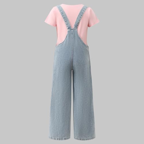 Image of OLMRJKD Toddler Girl Summer Clothes Short Sleeve Denim Overall Jumpsuit with Top Girls Spring Outfits Set