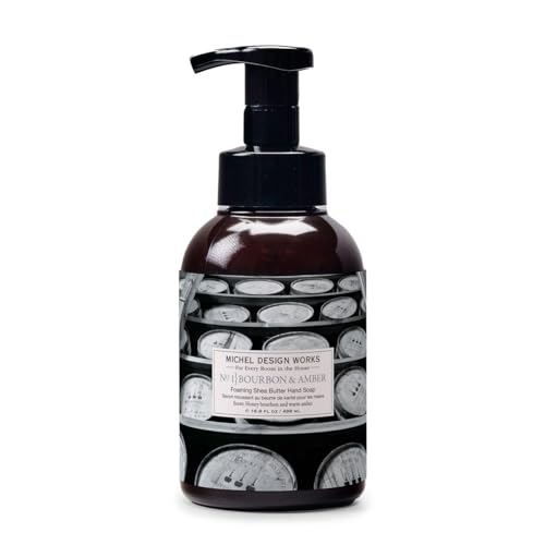 Michel Design Works Foaming Hand Soap 16.9oz, Bourbon & Amber Scent and Design, Shea Butter and Aloe Vera Blend, Beautiful Container with Pump