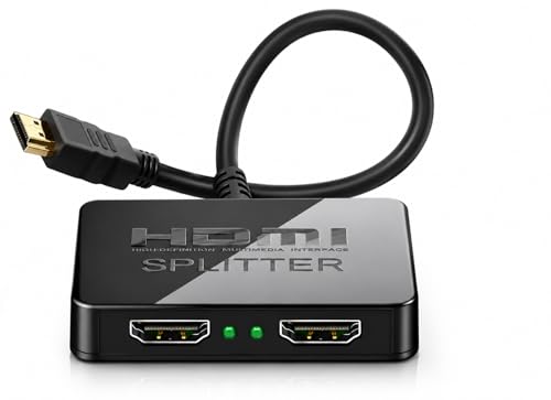 HDMI Splitter 1 in 2 Out 4K HDMI Adapter for Dual Monitors 1080P 3D Video Splitter Compatible with PS4 PS3 Roku Blu-Ray Player HDTV Laptop & MacBook