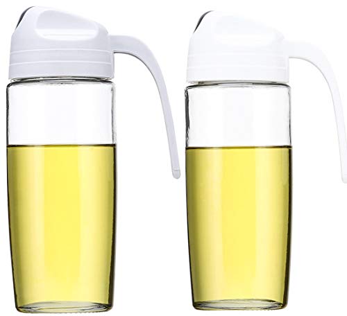 Cherish Olivenöl-Spender, 2 Stück Auto-Flip-Salat-Dressing-Flaschen (590 ml), Öl-Flasche, auslaufsicher, Essigspender, automatischer Deckel und rutschfester Griff (weiß und grau) Cover