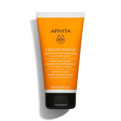 Apivita Keratin Repair Nourishing and Repairing Hair Conditioner for Dry Damaged Hair 150ml - Natural Deep Conditioning Treatment with Honey and Plant Keratin - Hair Breakage, Frizz-Control