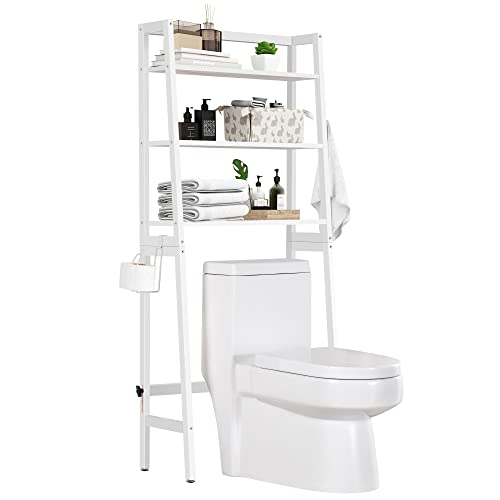 MallKing Toilet Storage Rack, 3 -Tier Over-The-Toilet Storage Shelf,Bathroom Space Saver - 100% Wood and Easy to Assemble(White) by MallKing - Used condition - CA$67.96