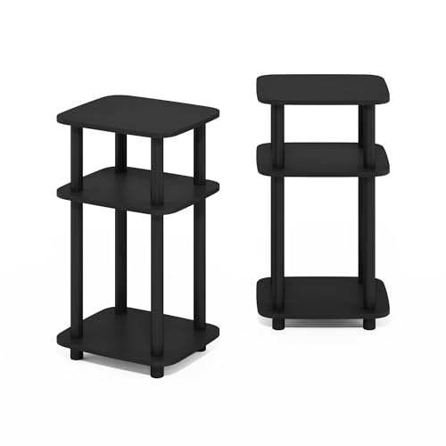 Image of Furinno JUST 3-Tier Telephone Table Set of 2, Turn-N-Tube Toolless Side Table with Open Shelf, Round Curve Corner Night Stand, Bedside Table, for Living Room, Bedroom, Americano