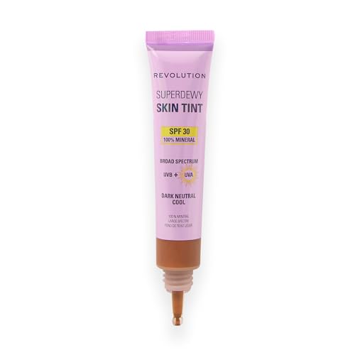 Image of Revolution Superdewy SPF 30 Skin Tint, Dark Neutral Cool | Tinted Mineral Face Foundation, Buildable Coverage for Facial Glow, 12% Zinc Oxide, Vegan & Cruelty-Free