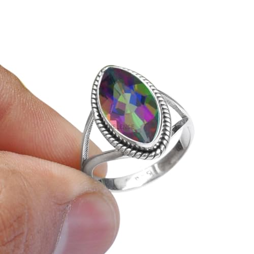Fine Sterling Silver Ring For Womens Natural Mystic Topaz