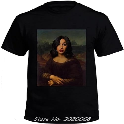 Photo de Cardi B Mona Lisa T-Shirt Style Short Sleeve Print Tee Shirt Men Cotton Tops Harajuku Streetwear Black M