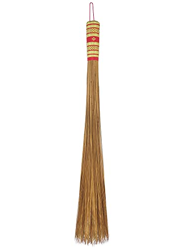 32 inch Multi-Surface Sturdy Outdoor Authentic Coconut Leaf Broom Asian Heavy Duty Broom Thai Natural Coconut Leaf Broom (Country Rustic) (1 Piece)