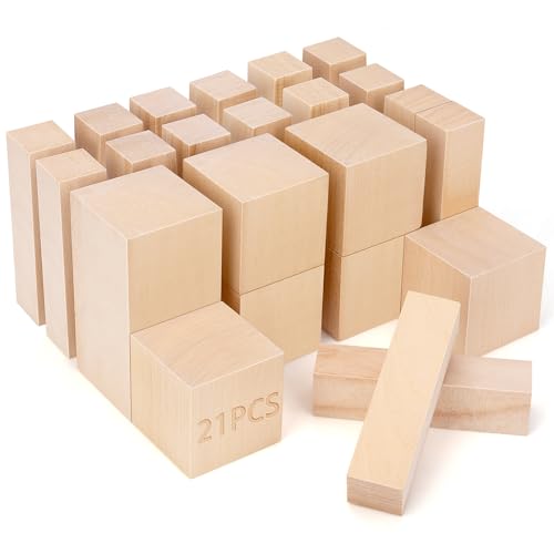 21 Pcs Basswood Carving Blocks, Wood Carving Blocks Set, 3 Different Size Whittling Wood Blocks for...