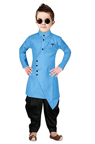 Image of Boys' Cotton Printed Krishna Style Kurta and Dhoti Pant Set