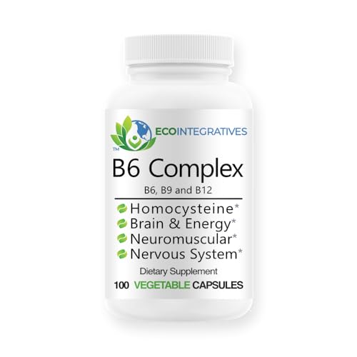 EcoIntegratives B6 Complex Vegan Vitamin B6, B9 Folate, B12 Methylcobalamin Supports Cardiovascular, Neuromuscular, Nervous System, Homocysteine, Energy, Blood Cell & Bone Health 100 Caps