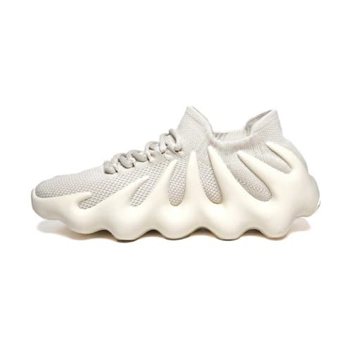 Shoes for Women/Men, Mesh Knit Athletic Sneakers with Wave Platform Sole, Cream White, Lace-up Design4